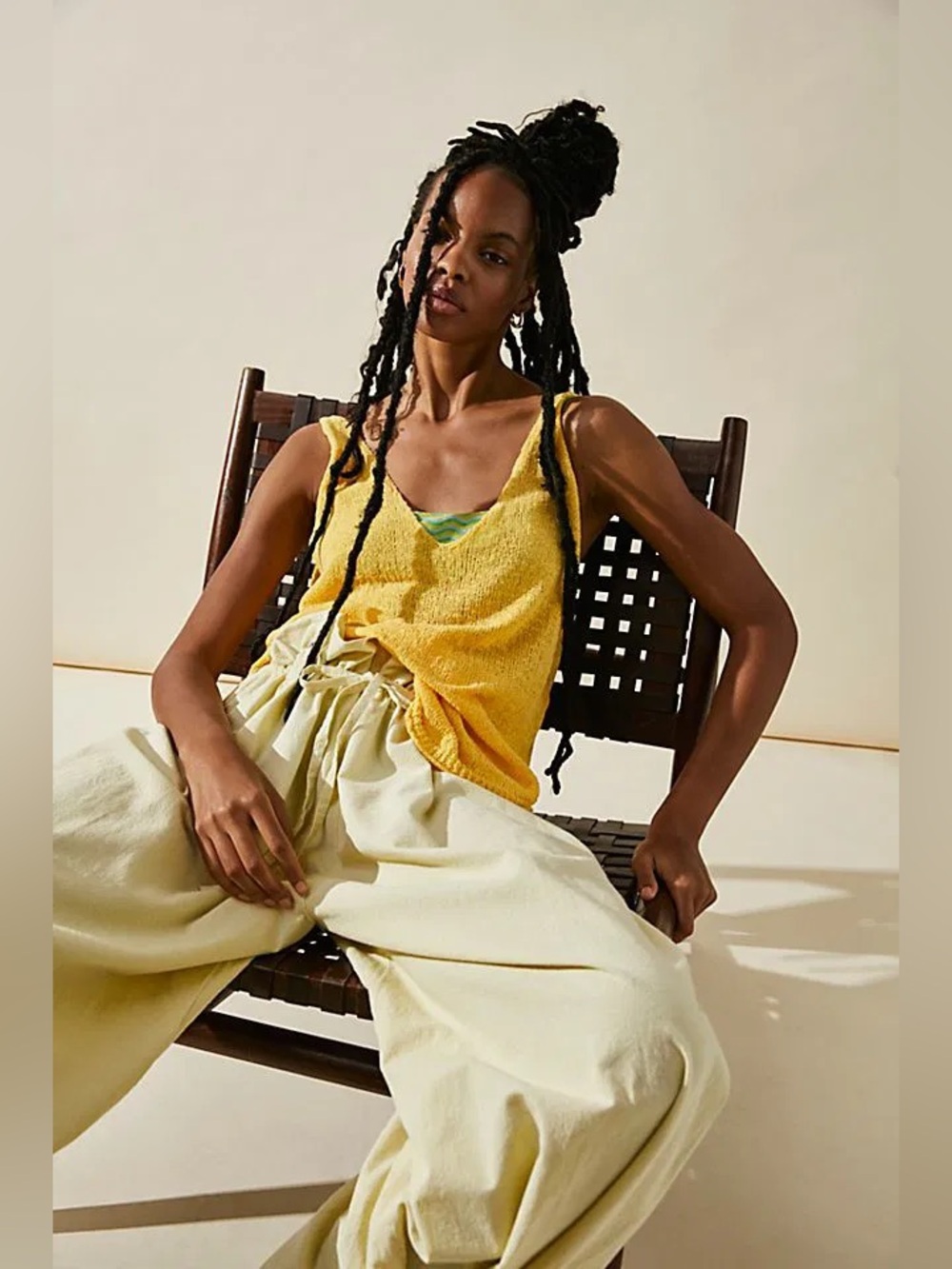 Free people knit boucle yellow tank top